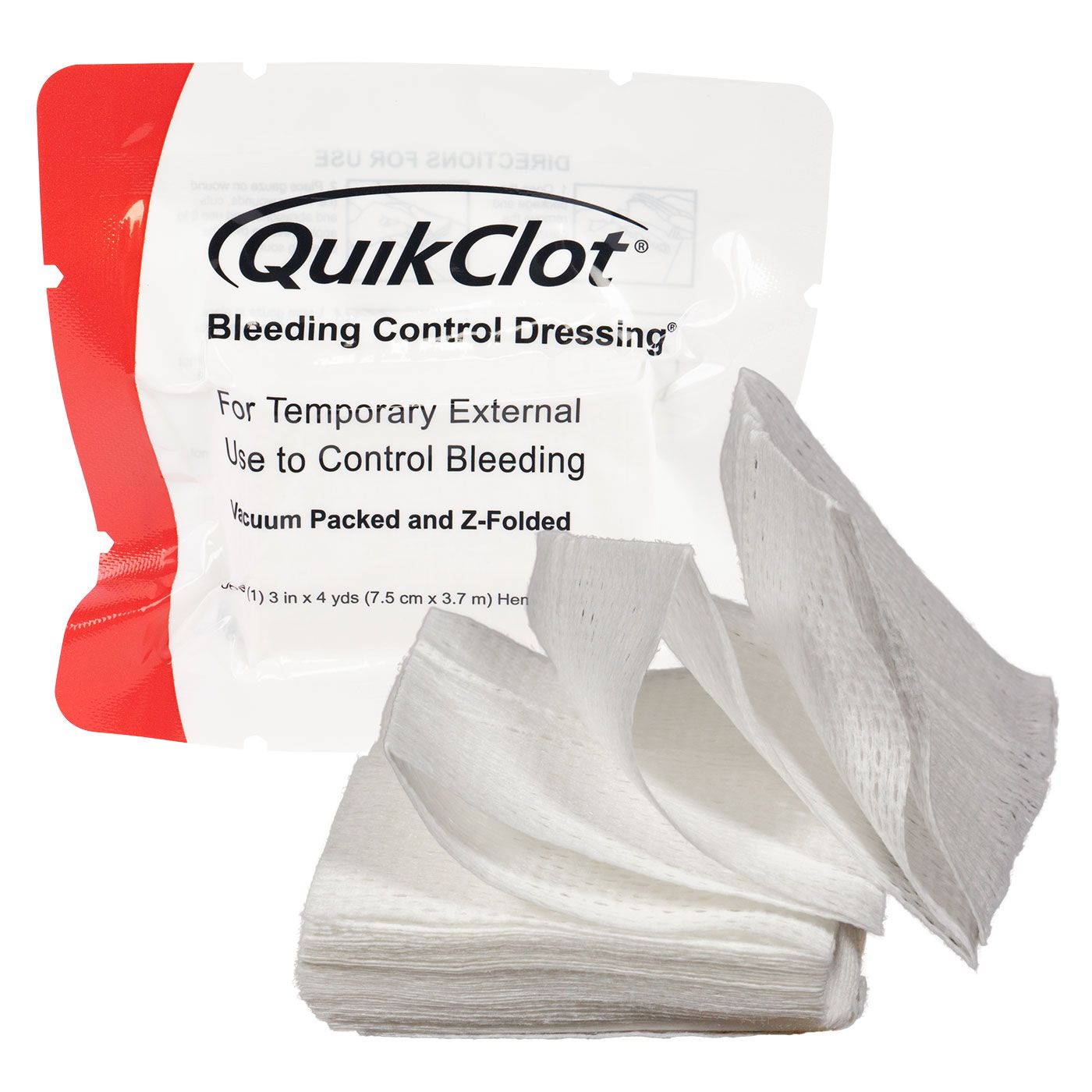 QUIKCLOT BLEEDING CONTROL Z-FOLD DRESSING - 3 IN. X 4 YD - SOARescue