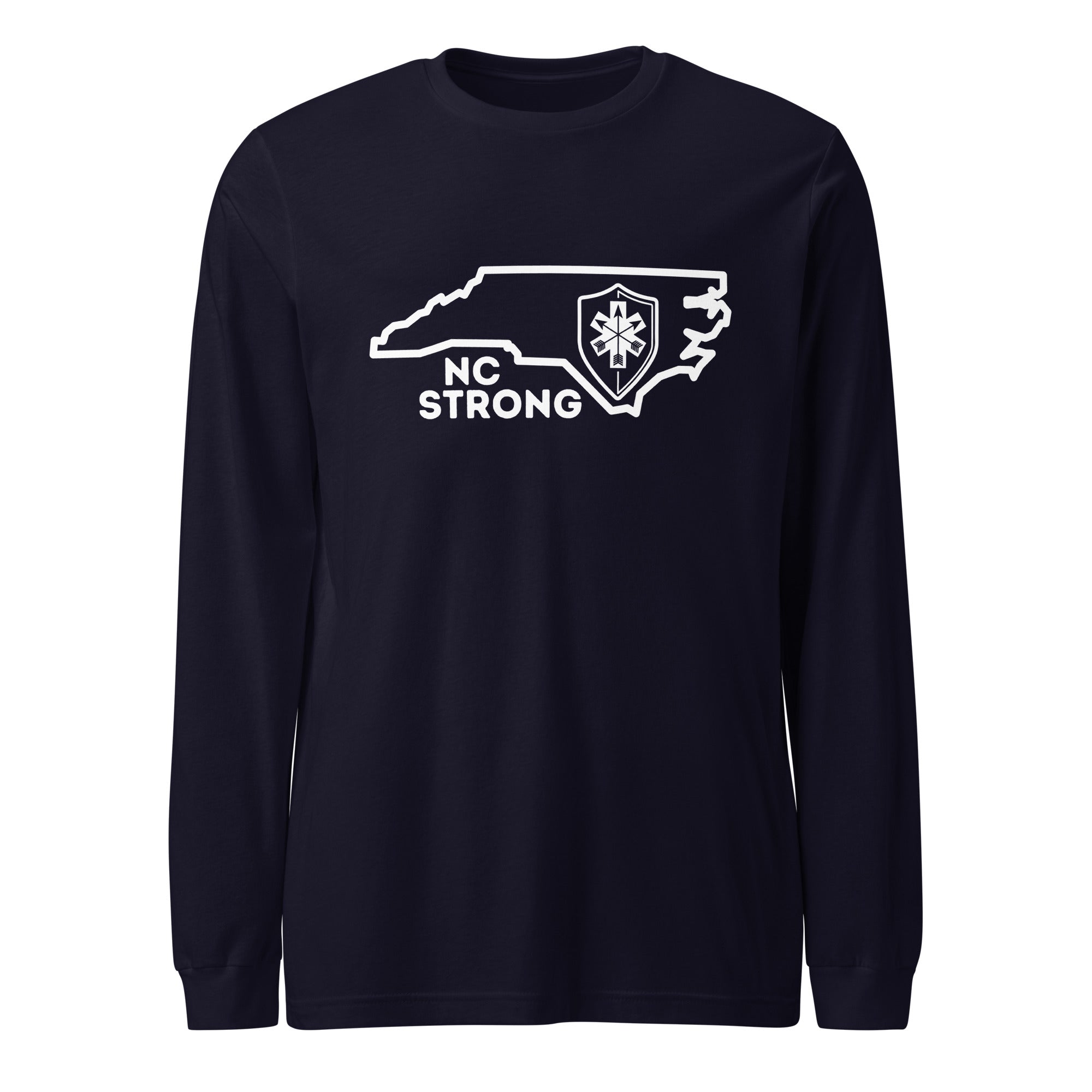 NC Strong Unisex Long Sleeve Tee - White Print - SOARescue