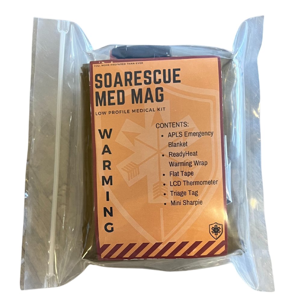 Hypothermia Warming MedMag - contains APLS Emergency Blanket, Ready Heat Warming Wrap, Flat Tape, LCD Thermometer, Triage Tag and Mini Sharpie