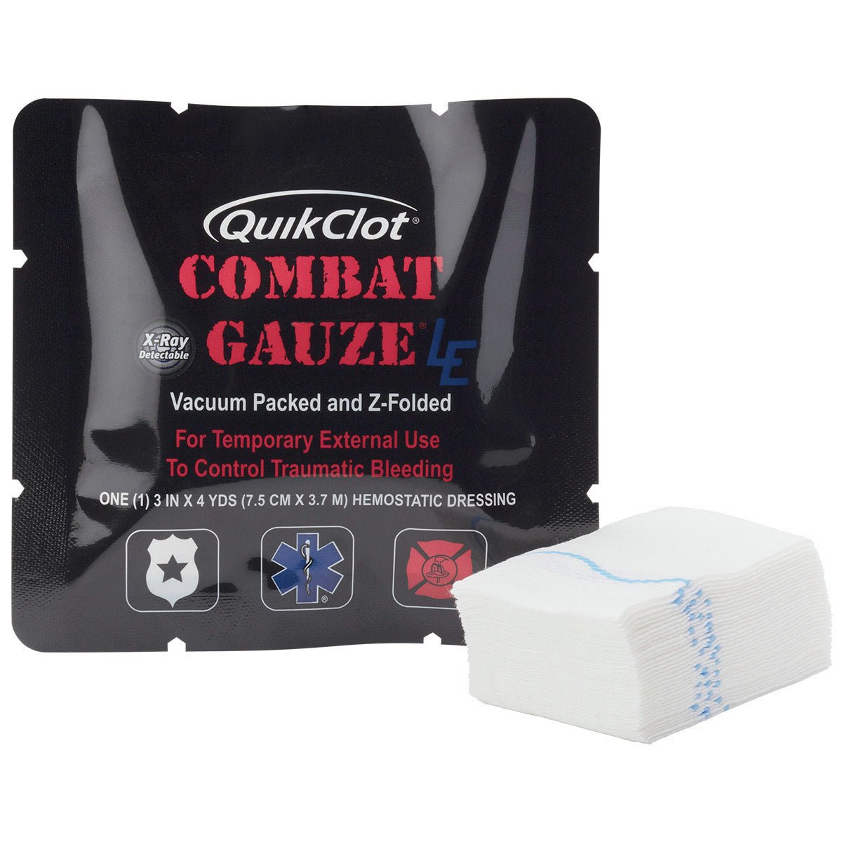 QuikClot Combat Hemostatic Gauze, Black, 3in x 4yd - SOARescue